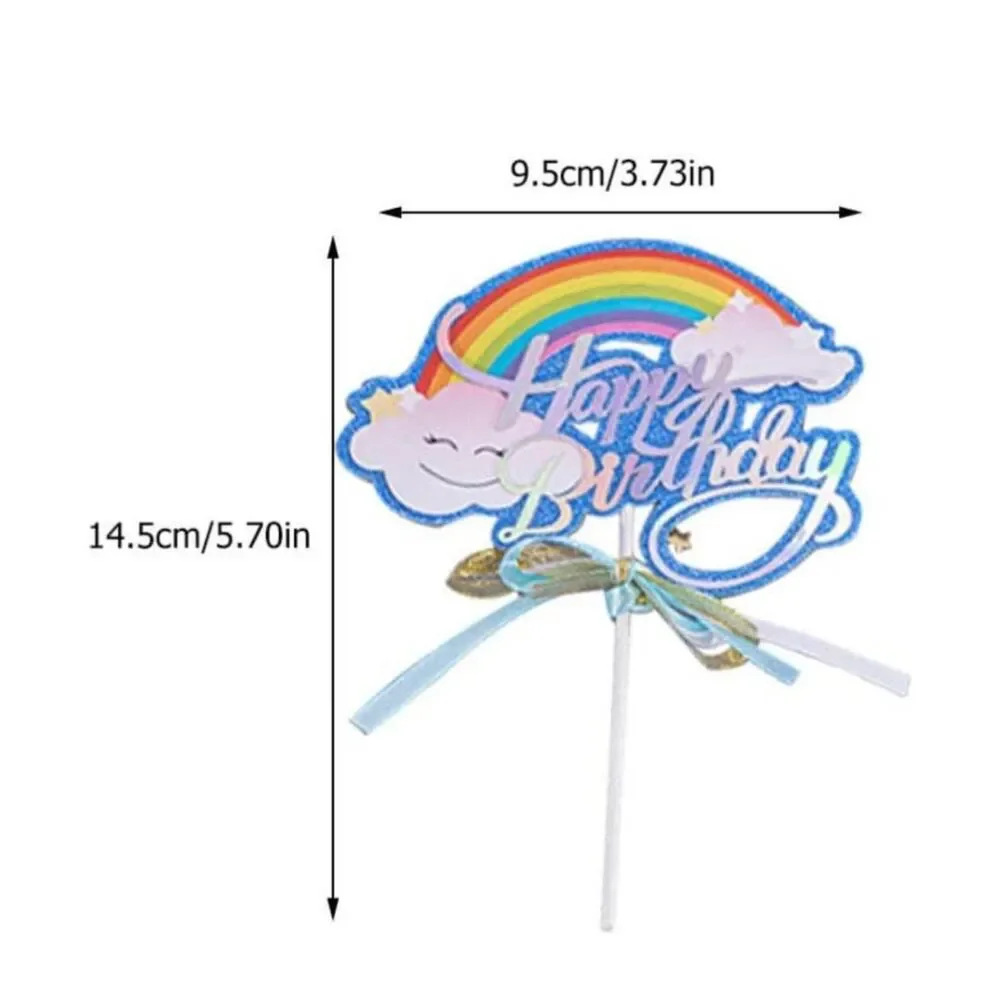 Happy Birthday Cake Topper 10 pcs Glitter Rainbow Cloud 6in x 4in